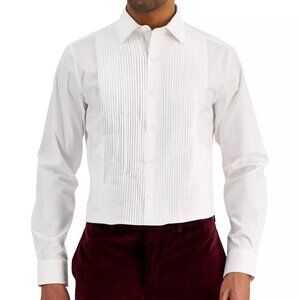 ALFANI Men's White Slim Fit Pleated Panel Formal Shirt Tuxedo Wedding NWT $75